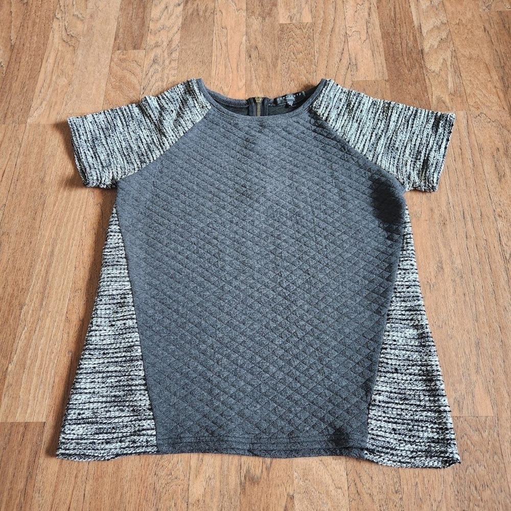 Sanctuary Clothing Quilted Mixed Media Top Grey Space Dye Short Sleeve Small 708